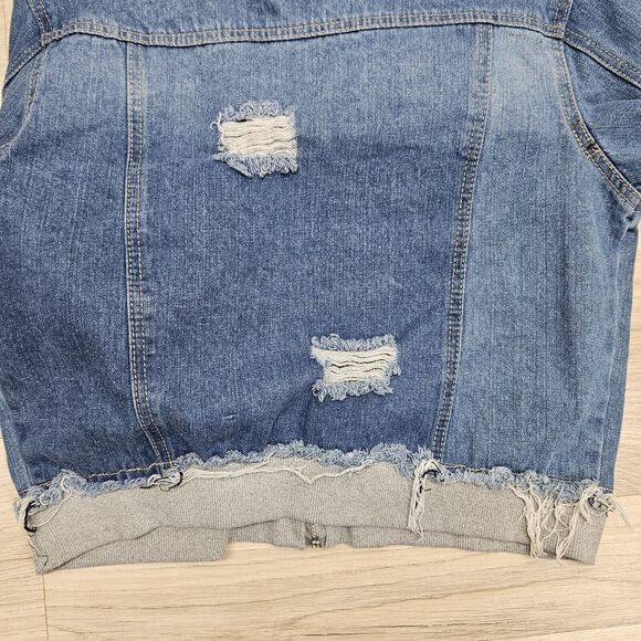 THRILL JEANS Womens Blue Gray Layered Distressed Denim Jean Jacket Medium - Picture 13 of 14